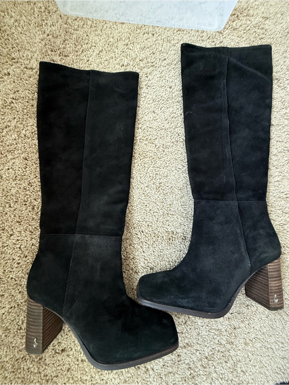 Sam Edelman Black Suede Knee-High Block Heel Boots